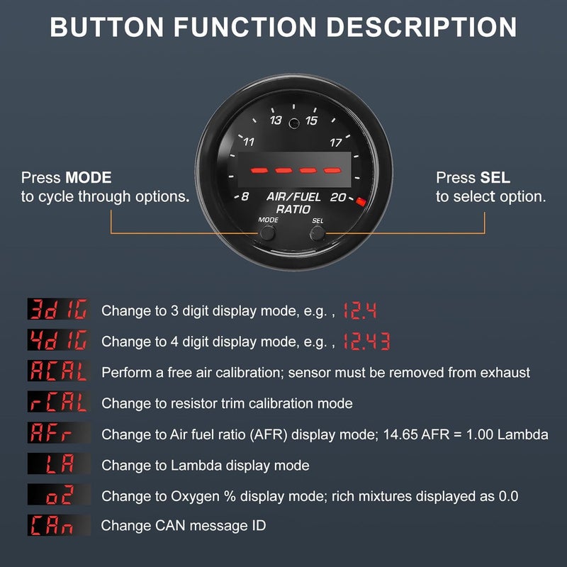 ANDO RACING 30-0300 X-Series 52mm (2-1/16”) Wideband UEGO Air/Fuel Ratio Gauge with LSU 4.9 Sensor Controller Gauge with Wideband Oxygen Sensor - Image 3